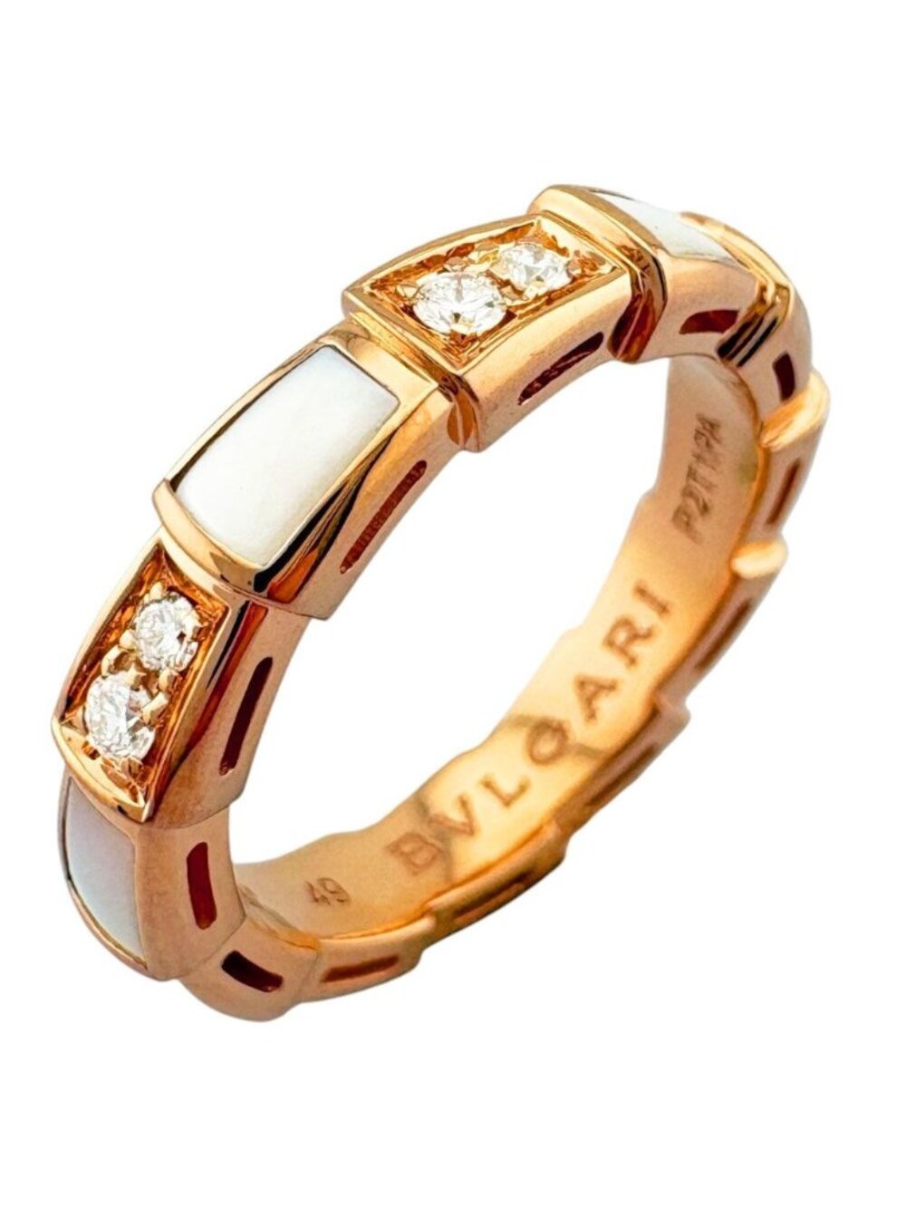 Bvlgari Serpenti Viper Ring 18k Pink Gold Mother of Pearl